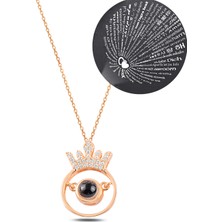 Htc Gümüş Sepeti Zirkon Taşlı Taçlı 100 Dilde Seni Seviyorum Kadın Gümüş Kolye