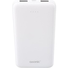 Asonic AS-P10 10000MAH 2*usb Output Powerbank Beyaz Taşınabilir Pil Şarj Cihazı