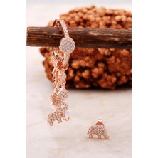 Sümer Telkari Fil Rose Gümüş Kombin Şans Küpe 5470