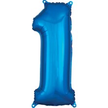Parti Sürprizi Mavi Renk 1 Rakam Folyo Balon 100 cm
