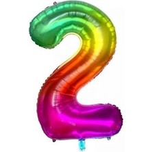 Parti Sürprizi Gökkuşağı Folyo Balon 2 Rakamı 100 cm