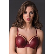Magic Form 4759 Kadın Bordo Deri Görünüm Kumaşlı Ince Süngerli Çıkarılabilir Dolgulu Sütyen