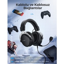 Mpow Air II Kablo Üzeri Kontrollü 3D Surround Kablosuz Oyuncu Kulaklığı PC/PS4/Xbox One/Switch Gümüş