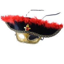 Event Party Store Maske Korsan Bayan Kadife Kırmızı Tüylü