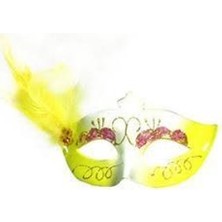 Event Party Store Maske Sarı Beyaz Tüylü