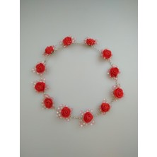 Event Party Store Çiçekli Kına Çember Taç Kırmızı 10'lu Set