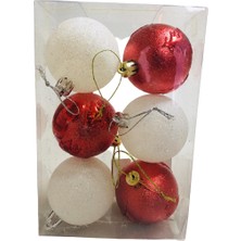 Event Party Store Yılbaşı Top Ağaç Süsü 6'lı Set Kırmızı/beyaz 6cm