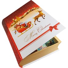 Event Party Store Yılbaşı Kutu Kitab Modeli Noel Baba ve Geyik Merry Christmas 25CM x 19CM x 6cm