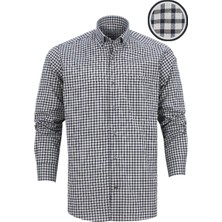 Varetta Erkek Gri Lacivert Klasik Kesim Ekose Kareli Yaka Düğmeli Tek Cepli Uzun Kol Gömlek