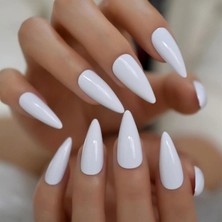 Eda Luxury Beauty Beyaz Takma Tırnak Lüks Parlak Extra Uzun Sivri Uçlu Stiletto Nail Art Set