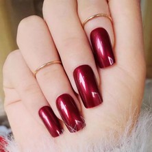 Eda Luxury Beauty Koyu Kırmızı Bordo Takma Tırnak Lüks Parlak Uzun Kare Ballerina Nail Art Yapıştırıcı Set
