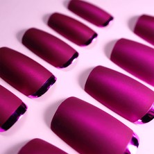Eda Luxury Beauty Pembe Mat French Takma Tırnak Lüks Profesyonel Uzun Kare Köşeli Ballerina Nail Art Yapıştırıcılı Set