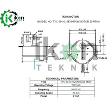 Ikon Ac Senkron Motor TYC50 20 Rpm 4W, Viyol Motoru, Elektrikli Şömine Motoru, TYC50 20RPM  Cw/ccw, Çift Yön Motor