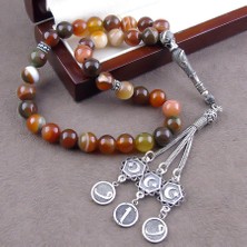 Tesbih Rüyası 925 Ayar Gümüşlü Renkli Akik Taşı Tesbih