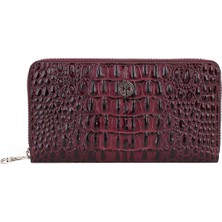 Cachée Concept Günlük Kullanım İçin Hem Şık Hem Pratik, Bozuk Para Bölmeli, Hakiki Deri, Unisex, Fermuarlı Cüzdan Glory Bordo