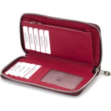Cachée Concept Günlük Kullanım İçin Hem Şık Hem Pratik, Bozuk Para Bölmeli, Hakiki Deri, Unisex, Fermuarlı Cüzdan Glory Bordo