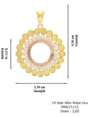 Prenses Pırlanta Kadın 14 Ayar Altın Taşlı  Yuvarlak  Model Çerçeve Kolye Ucu