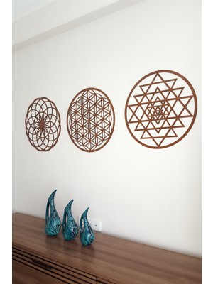 Hobicim Yaşam Çiçegi Sri Yantra Torus Kahverengi (Ceviz) 3lü Set 25X25CM