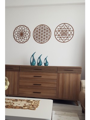 Hobicim Yaşam Çiçegi Sri Yantra Torus Kahverengi (Ceviz) 3lü Set 25X25CM