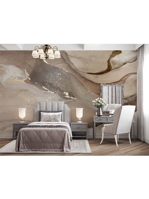 Özel Duvarlar Kahve Krem Renk Mermer Desen Duvar Kağıdı