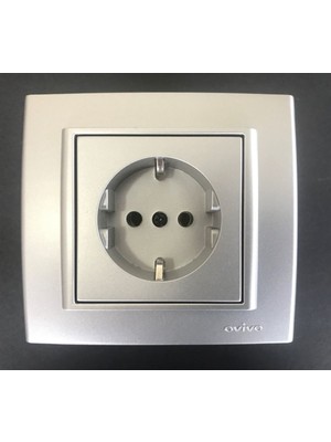 Çağatay Elektrik Çağatayelektrik Ovivo Mina Gümüş (Silver) Topraklı Priz Mekanizma+Çerçeve