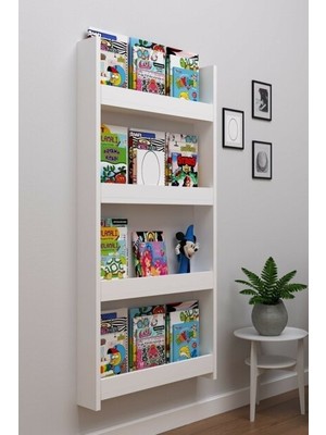 Ersa Wood Beyaz Montessori Kitaplık Eğitici Çocuk Kitaplığı 4 Raflı %100 Mdf