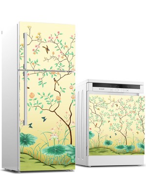 Sticker Art Buzdolabı ve Bulaşık Makinası Beyaz Eşya Sticker Kaplama Ağaç Kuşlar