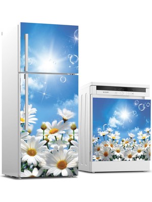 Sticker Art Buzdolabı ve Bulaşık Makinası Beyaz Eşya Sticker Kaplama Beyaz Papatya