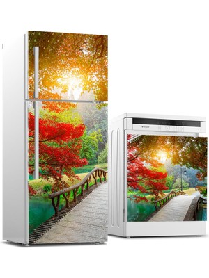 Sticker Art Buzdolabı ve Bulaşık Makinası Beyaz Eşya Sticker Kaplama Köprü Ağaç