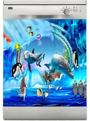 Sticker Art Bulaşık Makinesi Sticker Kaplama Beyaz Eşya Kaplama Yunus Deniz