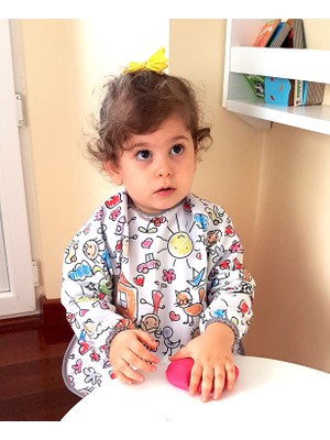 Yorni 6-24ay, Family, Sıvı Geçirmeyen, Cepli Uzun Kollu Bebek Mama Önlüğü