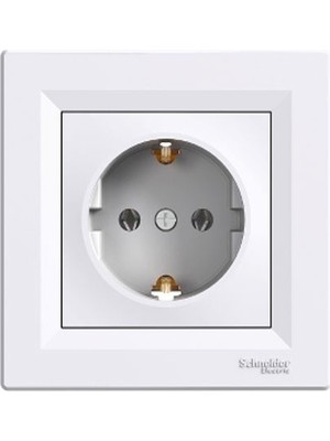 Schneider Electric Asfora Beyaz Topraklı Priz + Çerçeve