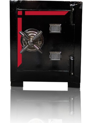 Wstark Çelik Para Kasası Gizli Bölmeli Sağlam  Siyah Bordo Şeritli 55 cm 75 kg