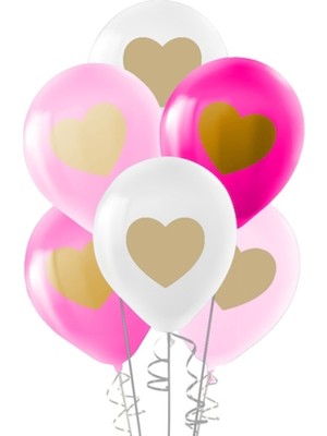 Vipfoni Altın Kalp Baskılı Karışık Renk Balon - 10 Adet