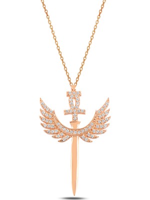 Htc Gümüş Sepeti Zirkon Taşlı Mikailin Kılıcı Kadın Gümüş Kolye