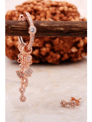 Sümer Telkari Sonsuzluk Rose Gümüş Kombin Şans Küpe 5464