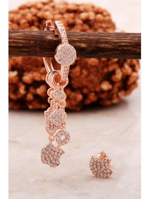 Sümer Telkari Elma Rose Gümüş Kombin Şans Küpe 5466