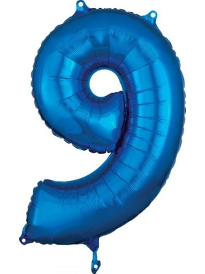 Parti Sürprizi Mavi Renk 9 Rakam Folyo Balon 100 cm