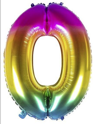 Parti Sürprizi Gökkuşağı Folyo Balon 0 Rakamı 100 cm