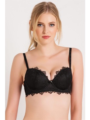 Magic Form 4592 Kadın Siyah Brode Dantelli Çıkarılabilir Dolgulu Süngerli Push-Up Sütyen