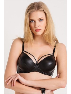Magic Form 5059 Kadın Siyah Deri Görünüm Kumaşlı Sıvı Dolgulu Push-Up Sütyen