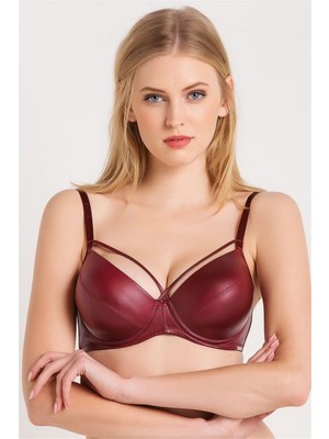 Magic Form 5059 Kadın Bordo Deri Görünüm Kumaşlı Sıvı Dolgulu Push-Up Sütyen