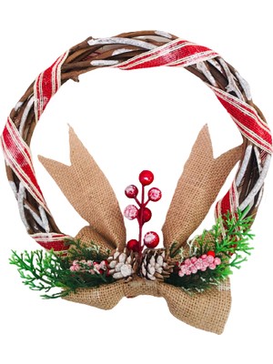 Event Party Store Yılbaşı Dallı Çelenk Kapı Süsü 23CM