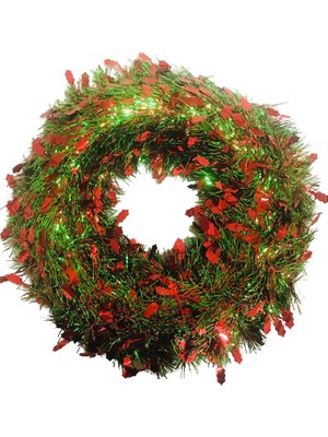 Event Party Store Yılbaşı Metalize Çelenk 38 cm Yeşil Kırmızı Yaprak