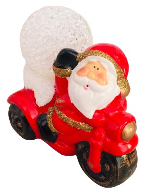 Event Party Store Yılbaşı Seramik Figür Işıklı Noel Baba Motor ve Kar Topu