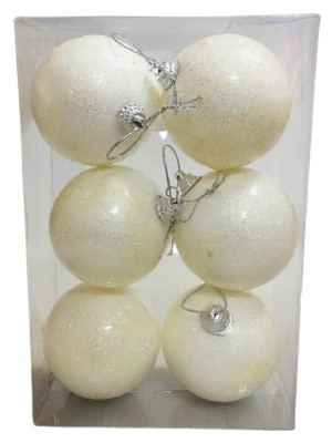 Event Party Store Yılbaşı Top Ağaç Süsü 6'lı Set Simli Beyaz 6cm