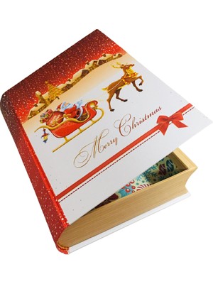 Event Party Store Yılbaşı Kutu Kitab Modeli Noel Baba ve Geyik Merry Christmas 22CM x 15CM x 5cm