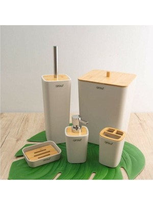 Arow Akrilik 5 Parça Beyaz Ahşap Kapaklı Banyo Seti TR-3148