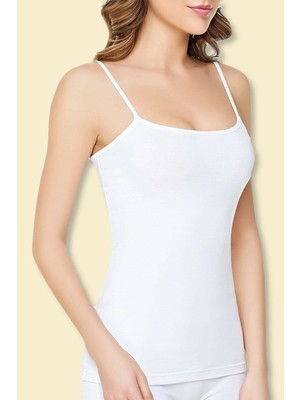 Tutku Beyaz Renk Likralı Ip Askılı Atlet