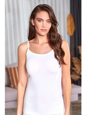 Berrak 12 Adet Beyaz Renk Ribana Ip Askılı Atlet